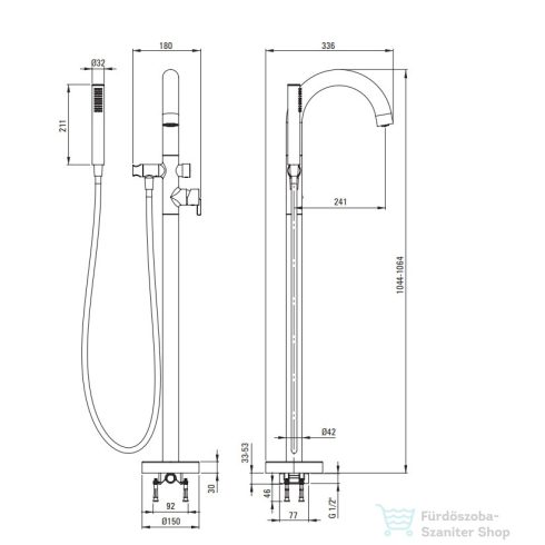 Deante SILIA szabadonálló kádtöltő csaptelep zuhanyszettel, fekete BQS_N17N