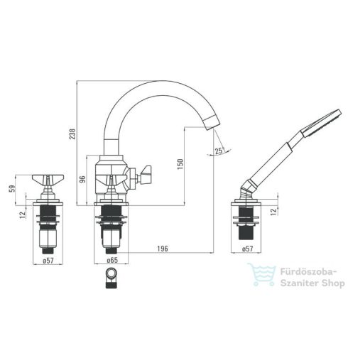 Deante TEMISTO 4-lyukú kádtöltő csaptelep, zuhanyszettel, bronz BQT M14D