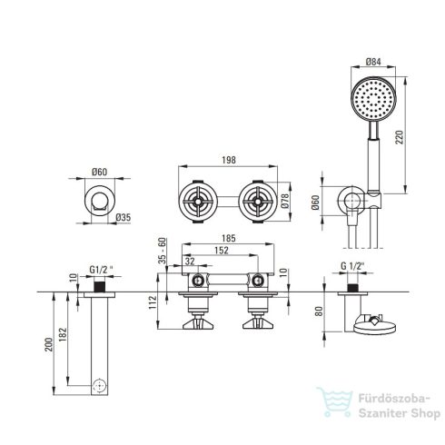 Deante TEMISTO falsík alatti kádtöltő csaptelep, zuhanyszettel, sárgaréz BQT_M18P