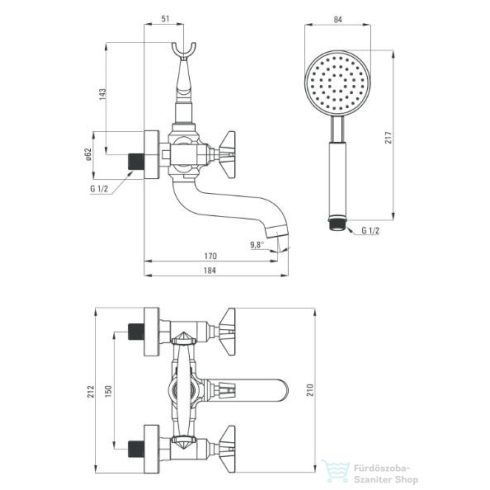 Deante TEMISTO kádtöltő csaptelep, zuhanyszettel, fekete BQT N11D