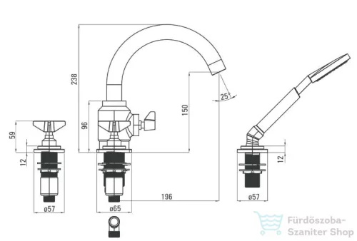 Deante TEMISTO 4-lyukú kádtöltő csaptelep, zuhanyszettel, fekete BQT N14D