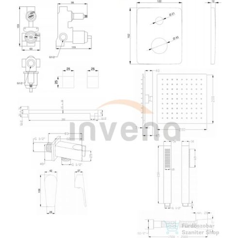 Invena DOKOS falsík alatti zuhanyrendszer alaptesttel,króm BS-19-CK2-A