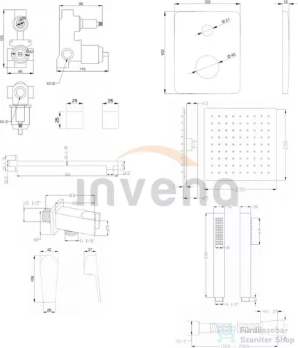 Invena DOKOS falsík alatti zuhanyrendszer alaptesttel,króm BS-19-CK2-A