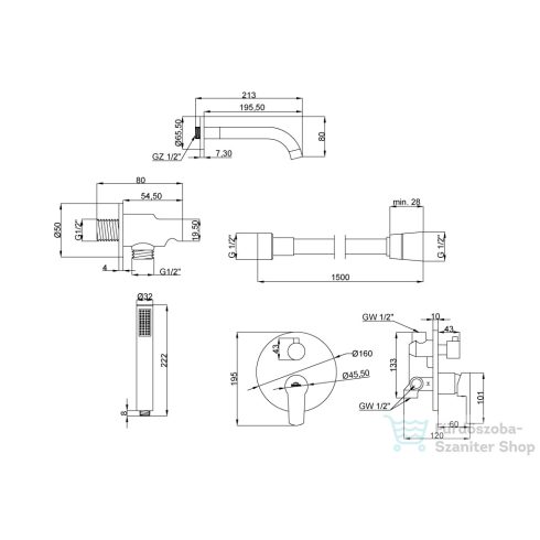 Invena DAFNI falsík alatti kád csaptelep belső egységgel,Króm BS-88-W01-A