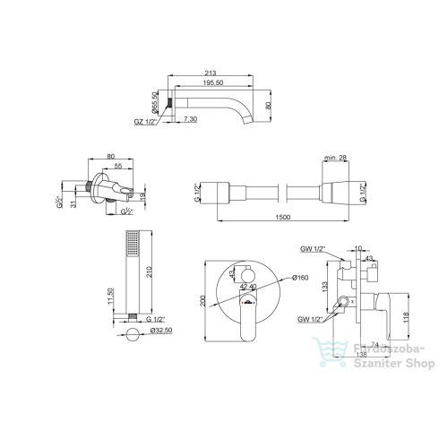 Invena SIROS falsík alatti kád csaptelep belső egységgel,matt fekete BS-90-W12-A