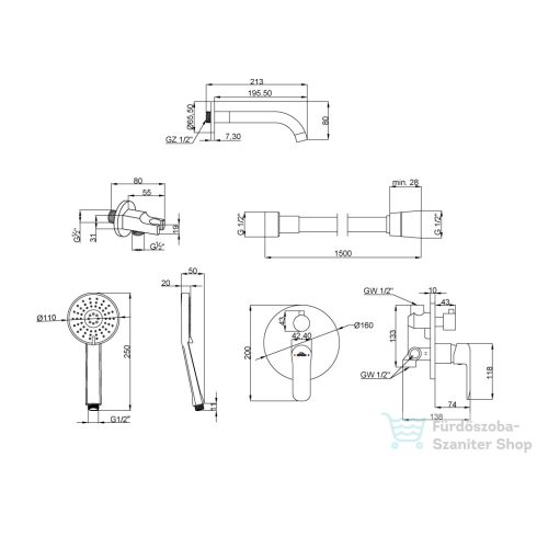 Invena SIROS falsík alatti kád csaptelep belső egységgel,matt fekete BS-90-W13-A