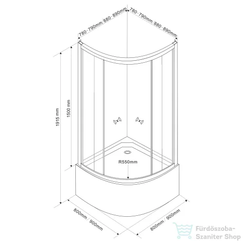 AQUALINE ARLEN íves zuhanykabin, 80x80X150cm, BRICK üveg BTR803