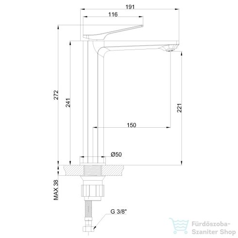 Invena NERI PLUS magasított mosdó csaptelep click-clack leeresztővel,réz BU-P1-W14-L