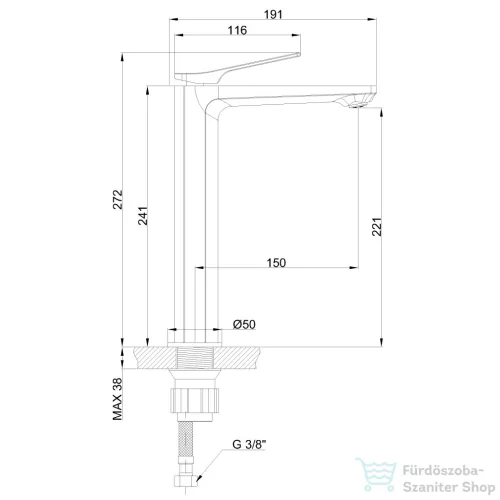 Invena NERI PLUS magasított mosdó csaptelep click-clack leeresztővel,réz BU-P1-W14-L