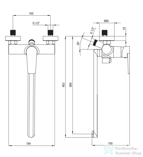 Deante TUBO fali mosdó csaptelep meghosszabbított kifolyóval, króm BUT_056M