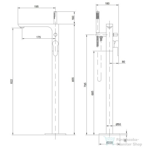 Invena GLAMOUR szabadon álló kádöltő csaptelep,zuhanyszettel,arany BW-02-W09-V