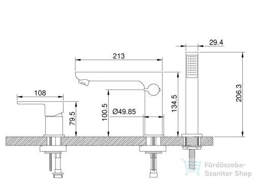 Invena DOKOS 3 üléses kádtöltő csaptelep zuhanyszettel,króm BW-19-S01-V