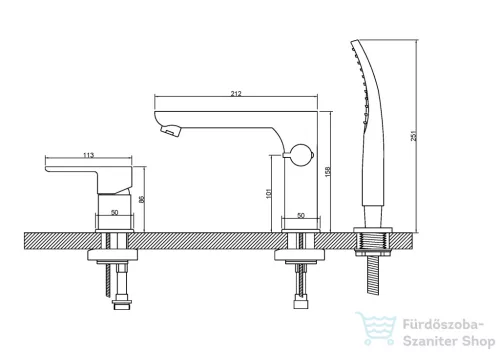 Invena SIROS 3 üléses kádtöltő csaptelep zuhanyszettel,króm BW-90-S01-A