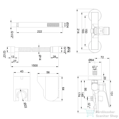 Invena NERI PLUS kádtöltő csaptelep zuhanyszettel,réz BW-P1-014-L