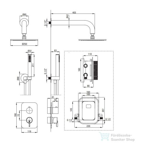 Deante SILIA falsík alatti zuhanyszett, keverő BOX-al és esőztetővel, szálcsiszolt bronz BXYYCQSM