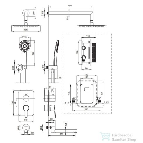 Deante ARNIKA falsík alatti zuhanyrendszer kádkifolyóval, fekete BXYYNQAM