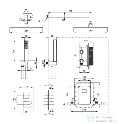 Deante THERM falsík alatti zuhanyszett, termosztatikus BOX-al és esőztetővel, króm BXYZ0EAT