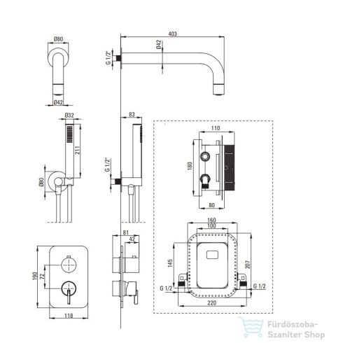 Deante SILIA falsík alatti zuhanyszett, keverő BOX-al, kis zuhanyrózsával, króm BXYZ0QSM