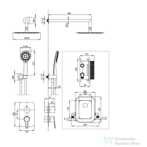 Deante ARNIKA falsík alatti zuhanyszett keverő BOX-al, fekete BXYZNQAM