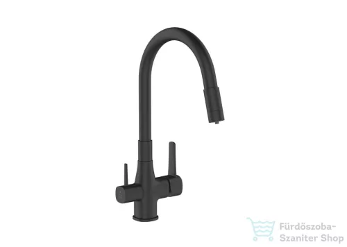 Invena GLAMOUR konyhai csaptelep, álló, flexibilis kifolyóval, pult alá szerelhető vízszűrővel, fekete  BZ-02-F04-V