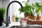 Invena GLAMOUR konyhai csaptelep, álló, flexibilis kifolyóval, pult alá szerelhető vízszűrővel, fekete  BZ-02-F04-V