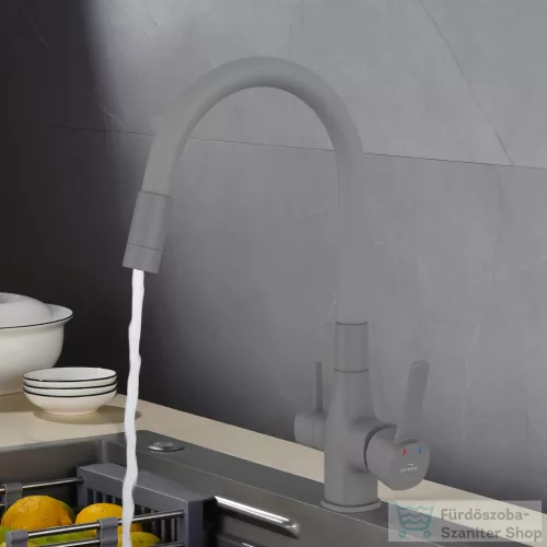 Invena GLAMOUR konyhai csaptelep, álló, flexibilis kifolyóval, pult alá szerelhető vízszűrővel, szürke BZ-02-F05-V