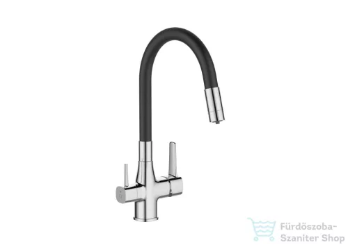 Invena GLAMOUR konyhai csaptelep, álló, flexibilis kifolyóval, pult alá szerelhető vízszűrővel, króm-fekete  BZ-02-F08-V