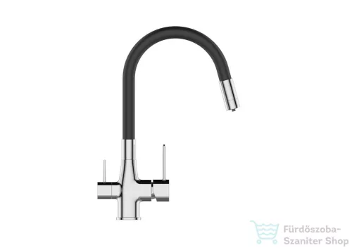 Invena GLAMOUR konyhai csaptelep, álló, flexibilis kifolyóval, pult alá szerelhető vízszűrővel, króm-fekete  BZ-02-F08-V