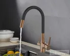 Invena GLAMOUR konyhai csaptelep, álló, flexibilis kifolyóval, pult alá szerelhető vízszűrővel, fekete-réz BZ-02-F15-V