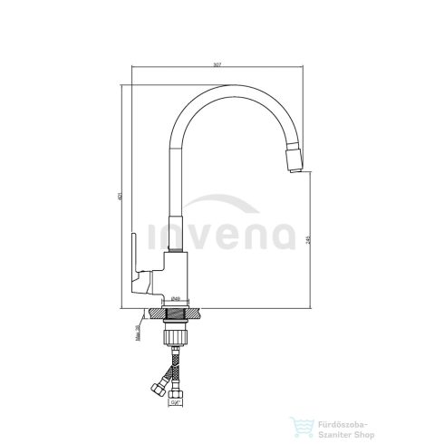 Invena JOGA PLUS konyhai csaptelep, álló, flexibilis kifolyócsővel, fehér BZ-32-P02-C