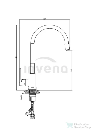 Invena JOGA PLUS konyhai csaptelep, álló, flexibilis kifolyócsővel, fekete, waterplating bevonat BZ-32-P04-C