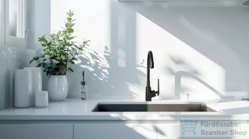 Invena LIGARIA Eco Start konyhai csaptelep, álló, flexibilis kifolyócsővel, fekete BZ-39-004-L