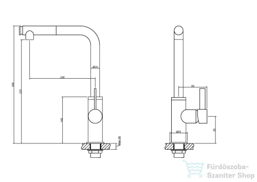 Invena PRETO konyhai csaptelep, álló, forgatható kifolyóval, fekete, waterplating bevonat BZ-48-W04-L