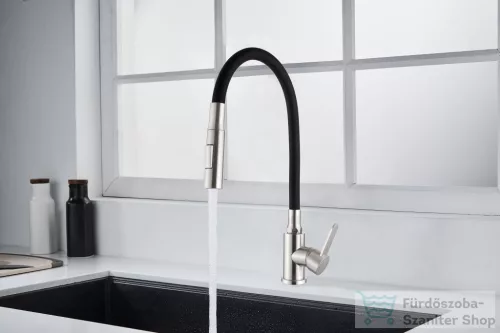 Invena DALIS SLIM konyhai csaptelep, 2-funkciós, rugalmas kifolyócsővel, fekete-inox BZ-64-043-L