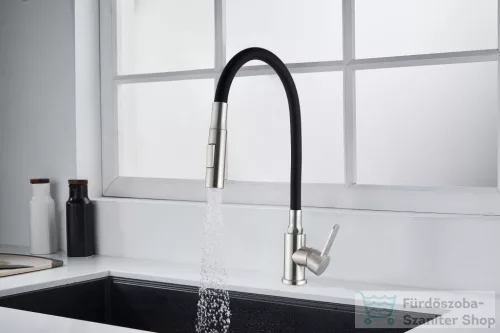Invena DALIS SLIM konyhai csaptelep, 2-funkciós, rugalmas kifolyócsővel, fekete-inox BZ-64-043-L