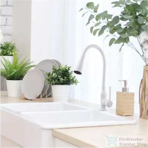 Invena HULA PLUS 2 funkciós mosogató csaptelep flexibilis kifolyócsővel,fehér BZ-85-P02-L