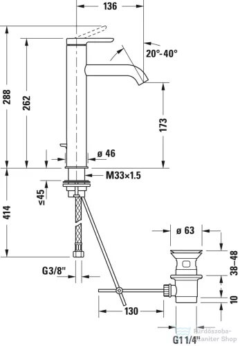 Duravit C.1 L magasított mosdócsaptelep automata leeresztővel, króm C11030001010