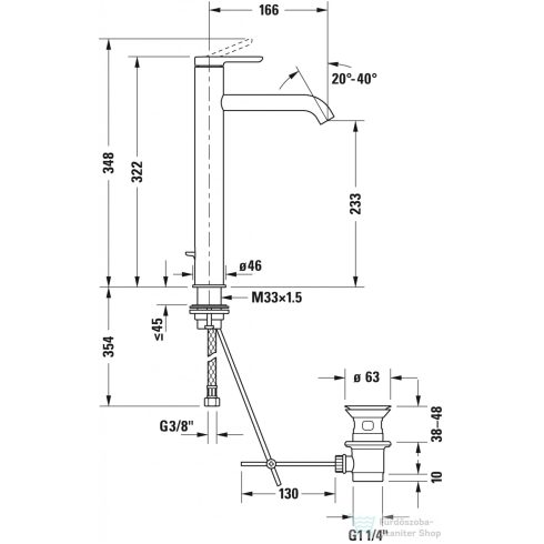 Duravit C.1 XL magasított mosdócsaptelep automata leeresztővel, matt fekete C11040001046