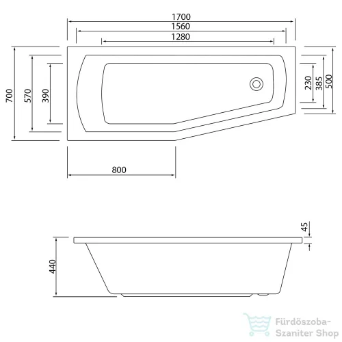 AQUALINE OPAVA kád, láb nélkül, balos, 170x70x39cm, akril C1770