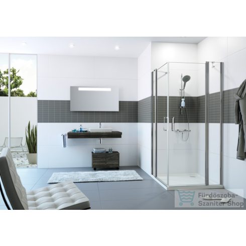 Hüppe CLASSICS 2 80x80x190 négyszögletes, sarokbelépő zuhanykabin, nyílóajtóval, fix résszel, magasfényű ezüst profilzattal, világos üveggel, Anti-Plaque nélkül C23001 069 321