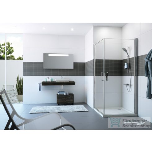 Hüppe CLASSICS 2 80x80x190 négyszögletes, sarokbelépő zuhanykabin, nyílóajtóval, magasfényű ezüst profilzattal, világos üveggel, Anti-Plaque nélkül C23301 069 321