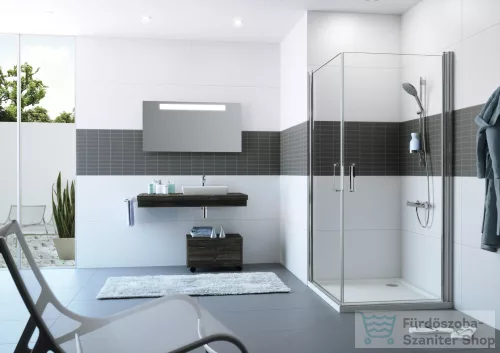 Hüppe CLASSICS 2 80x80x190 négyszögletes, sarokbelépő zuhanykabin, nyílóajtóval, magasfényű ezüst profilzattal, világos üveggel, Anti-Plaque nélkül C23301 069 321