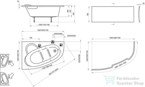 Ravak Asymmetric 150 x 100 bal akrilkád (hófehér) C441000000