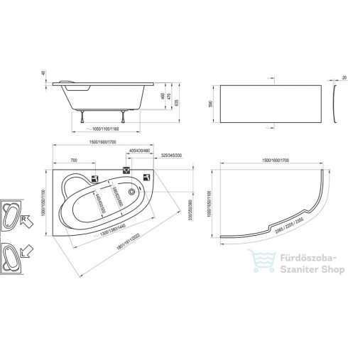Ravak Asymmetric 170 x 110 bal akrilkád (hófehér) C481000000