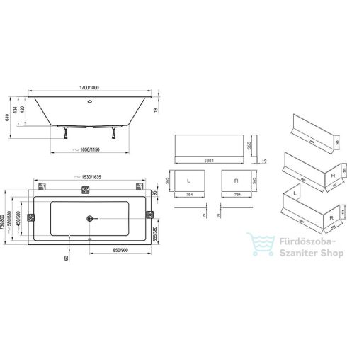 Ravak FORMY 01 Slim 170x75 cm-es akrilkád,hófehér C691300000