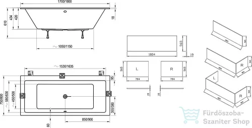 Ravak FORMY 01 Slim 180x80 cm-es akrilkád,hófehér C881300000