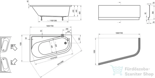 Ravak CHROME kád 170x105 jobbos, fehér CA41000000