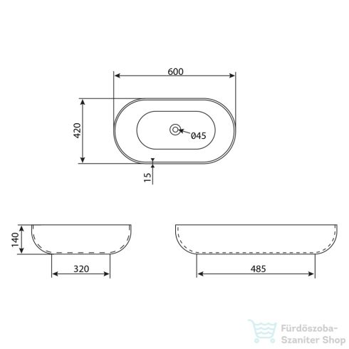 Sapho CALEO kerámiamosdó, 59x41,5x14cm, matt fekete (CA590B)