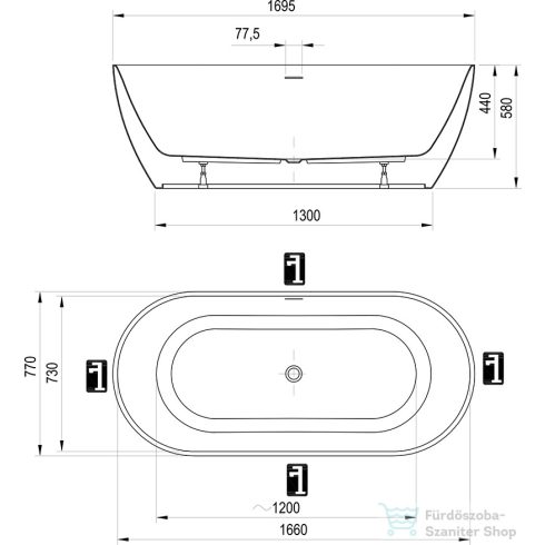 Ravak Freedom O Tec 170x77 cm-es szabadon álló kád fehér lefolyóval,Alabaster pink/fehér CD41600000