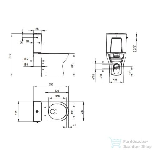 Deante JASMIN monoblokkos WC csésze,  perem nélküli, ülőkével CDJD6RPS